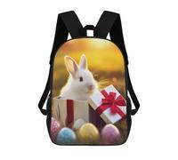 sinyumoney 17 Inch School Backpack,3D Printed Easter Bunny Gift Box Children Backpacks,Kids Kindergarten Cute Travel Bags Casual Daypack for Boys School Students