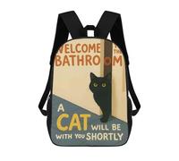 sinyumoney 17 Inch School Backpack,3D Printed Fat Cat Welcome Bathroom Art Children Backpacks,Kids Kindergarten Cute Travel Bags Casual Daypack for Boys School Students