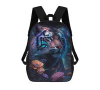 sinyumoney 17 Inch School Backpack,3D Printed Glowing Tiger Flowers Art Print Children Backpacks,Kids Kindergarten Cute Travel Bags Casual Daypack for Boys School Students