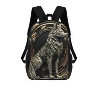 sinyumoney 17 Inch School Backpack,3D Printed Golden King Wolf Throne Children Backpacks,Kids Kindergarten Cute Travel Bags Casual Daypack for Boys School Students