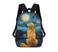 sinyumoney 17 Inch School Backpack,3D Printed Golden Retriever Starry Night Children Backpacks,Kids Kindergarten Cute Travel Bags Casual Daypack for Boys School Students