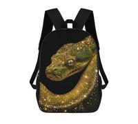 sinyumoney 17 Inch School Backpack,3D Printed Green Snake with Golden Sparkles Children Backpacks,Kids Kindergarten Cute Travel Bags Casual Daypack for Boys School Students