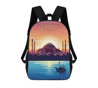 sinyumoney 17 Inch School Backpack,3D Printed Istanbul, Turkey Travel Poster Illustration Children Backpacks,Kids Kindergarten Cute Travel Bags Casual Daypack for Boys School Students