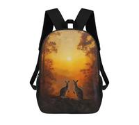 sinyumoney 17 Inch School Backpack,3D Printed Kangaroo Forest Sunset Children Backpacks,Kids Kindergarten Cute Travel Bags Casual Daypack for Boys School Students