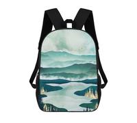 sinyumoney 17 Inch School Backpack,3D Printed Misty Lake Children Backpacks,Kids Kindergarten Cute Travel Bags Casual Daypack for Boys School Students