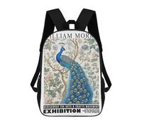 sinyumoney 17 Inch School Backpack,3D Printed Morris Peacock Exhibition Children Backpacks,Kids Kindergarten Cute Travel Bags Casual Daypack for Boys School Students