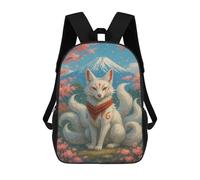 sinyumoney 17 Inch School Backpack,3D Printed Nine-tailed Fox with Mount Fuji Children Backpacks,Kids Kindergarten Cute Travel Bags Casual Daypack for Boys School Students