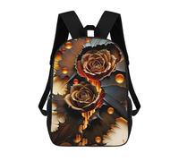 sinyumoney 17 Inch School Backpack,3D Printed Rose in Metal Children Backpacks,Kids Kindergarten Cute Travel Bags Casual Daypack for Boys School Students