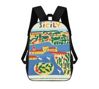 sinyumoney 17 Inch School Backpack,3D Printed Sicily Colorful Landscape Children Backpacks,Kids Kindergarten Cute Travel Bags Casual Daypack for Boys School Students