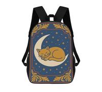 sinyumoney 17 Inch School Backpack,3D Printed Sleeping Cat on Moon Art Children Backpacks,Kids Kindergarten Cute Travel Bags Casual Daypack for Boys School Students