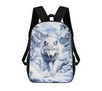 sinyumoney 17 Inch School Backpack,3D Printed White Wolf in Winter Children Backpacks,Kids Kindergarten Cute Travel Bags Casual Daypack for Boys School Students