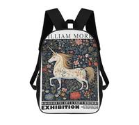 sinyumoney 17 Inch School Backpack,3D Printed William Morris Unicorn Floral Children Backpacks,Kids Kindergarten Cute Travel Bags Casual Daypack for Boys School Students