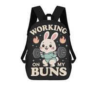 sinyumoney 17 Inch School Backpack,3D Printed Working On My Buns - Cute Gym Bunny Squat Pun Children Backpacks,Kids Kindergarten Cute Travel Bags Casual Daypack for Boys School Students
