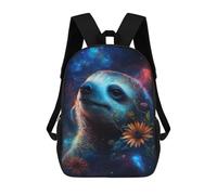 sinyumoney 17 Inch School Backpack Galactic Sloth with Flowers -2 Bookbag for Boys Girls Chool Bag College Business Travel Bag Work Bag