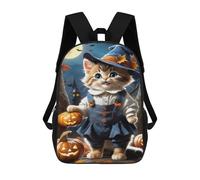 sinyumoney 17 Inch School Backpack Halloween Kitten in Witch Costume Bookbag for Boys Girls Chool Bag College Business Travel Bag Work Bag