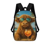 sinyumoney 17 Inch School Backpack Highland Cow with Cocktail on Beach Bookbag for Boys Girls Chool Bag College Business Travel Bag Work Bag