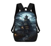 sinyumoney 17 Inch School Backpack Spooky Haunted House Scene Bookbag for Boys Girls Chool Bag College Business Travel Bag Work Bag