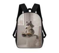 sinyumoney 17 Inch School Backpack Wolf Plush Reading on Toilet Bookbag for Boys Girls Chool Bag College Business Travel Bag Work Bag
