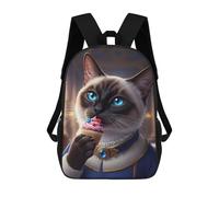 sinyumoney 17 Inch Siamese Cat with Cupcake Backpack with Pocket 3D Printed Travel Rucksacks Book Bags Kids School Bag