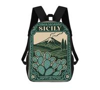 sinyumoney 17 Inch Sicily Travel Poster with Mount Etna Backpack Kids School Backpack 3D Printed Fashion School Bag for Boys Elementary And Middle School Student