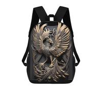 sinyumoney 17 Inch Silver Gold King Phoenix Backpack with Pocket 3D Printed Travel Rucksacks Book Bags Kids School Bag