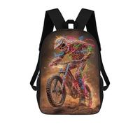 sinyumoney 17 Inch Skeleton Motocross Rider Backpack Kids School Backpack 3D Printed Fashion School Bag for Boys Elementary And Middle School Student
