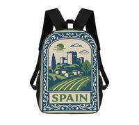 sinyumoney 17 Inch Spain Landscape Illustration Backpack, Children's Backpack, Student School Bag Bookbag Rucksack, 3D Printed for Boys Girls