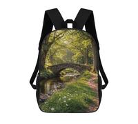 sinyumoney 17 Inch Stone Bridge over Stream in Forest Backpack with Pocket 3D Printed Travel Rucksacks Book Bags Kids School Bag