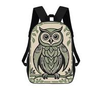 sinyumoney 17 Inch Stylized Owl Illustration with Floral Frame Backpack, Children's Backpack, Student School Bag Bookbag Rucksack, 3D Printed for Boys Girls