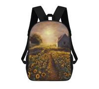 sinyumoney 17 Inch Sunflower Field Barn Landscape Backpack with Pocket 3D Printed Travel Rucksacks Book Bags Kids School Bag