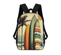 sinyumoney 17 Inch Surfboards Ocean Palm Trees Backpack, Children's Backpack, Student School Bag Bookbag Rucksack, 3D Printed for Boys Girls