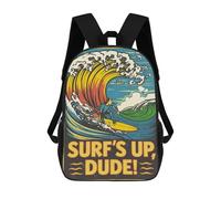 sinyumoney 17 Inch Surfer Riding Giant Wave Backpack with Pocket 3D Printed Travel Rucksacks Book Bags Kids School Bag