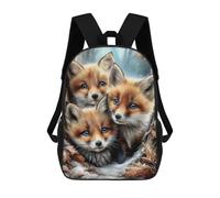 sinyumoney 17 Inch Three Fox Cubs in Winter Forest Backpack with Pocket 3D Printed Travel Rucksacks Book Bags Kids School Bag