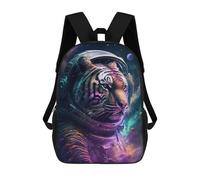 sinyumoney 17 Inch Tiger Astronaut in Space-6 Backpack Kids School Backpack 3D Printed Fashion School Bag for Boys Elementary And Middle School Student