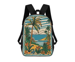 sinyumoney 17 Inch Tropical Island Landscape Illustration Backpacks Kids School Backpack School Bag 3D Printed for Boys Elementary And Middle School Students