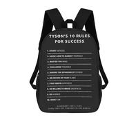 sinyumoney 17 Inch Tyson 10 Rules For Success Backpack with Pocket 3D Printed Travel Rucksacks Book Bags Kids School Bag