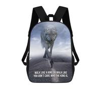 sinyumoney 17 Inch Walk Like A King Wolf Backpack, Children's Backpack, Student School Bag Bookbag Rucksack, 3D Printed for Boys Girls