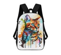 sinyumoney 17 Inch Watercolor Bengal Cat Backpack, Children's Backpack, Student School Bag Bookbag Rucksack, 3D Printed for Boys Girls