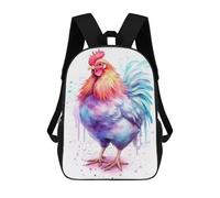 sinyumoney 17 Inch Watercolor Chicken Art Backpack, Children's Backpack, Student School Bag Bookbag Rucksack, 3D Printed for Boys Girls