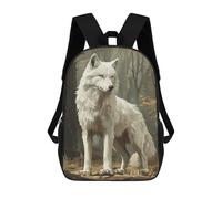 sinyumoney 17 Inch White Wolf in Autumn Forest Backpack Kids School Backpack 3D Printed Fashion School Bag for Boys Elementary And Middle School Student