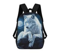 sinyumoney 17 Inch White Wolf Under Moonlight School Backpack School Bags for Girls Boys Backpack with Pocket Fashion School Bag Kids Backpack