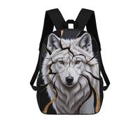 sinyumoney 17 Inch White Wolf with Golden Cracks Backpacks Kids School Backpack School Bag 3D Printed for Boys Elementary And Middle School Students