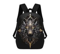 sinyumoney 17 Inch Wild Black Golden Wolf Backpack Kids School Backpack 3D Printed Fashion School Bag for Boys Elementary And Middle School Student