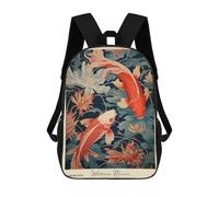 sinyumoney 17 Inch William Morris Koi Fish Backpacks Kids School Backpack School Bag 3D Printed School Bag for Boys Elementary And Middle School Students