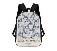 sinyumoney 17 Inch William Morris Wallflower Floral Blue Backpack 3D Printed Children's School Backpack for Kids High Capacity Travel Rucksacks Book Bags Kids School Bag Back Pack