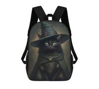 sinyumoney 17 Inch Witch Cat Halloween Costume Casual Daypack Backpacks for Girls Boys High College Knapsack Travel Laptop Rucksack College Bookbag