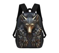 sinyumoney 17 Inch Wolf Gold Relief Deco Backpacks Kids School Backpack School Bag 3D Printed School Bag for Boys Elementary And Middle School Students
