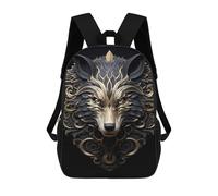 sinyumoney 17 Inch Wolf in Gold And Black Backpack, Children's Backpack, Student School Bag Bookbag Rucksack, 3D Printed for Boys Girls