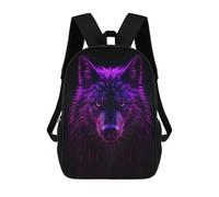 sinyumoney 17 Inch Wolf Magenta Neon Backpack with Pocket 3D Printed Travel Rucksacks Book Bags Kids School Bag