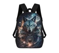 sinyumoney 17 Inch Wolf Pack Moonlit Night Backpack Kids School Backpack 3D Printed Fashion School Bag for Boys Elementary And Middle School Student